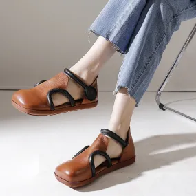 Handmade Genuine Leather Square Toe Sandals in Brown/Black