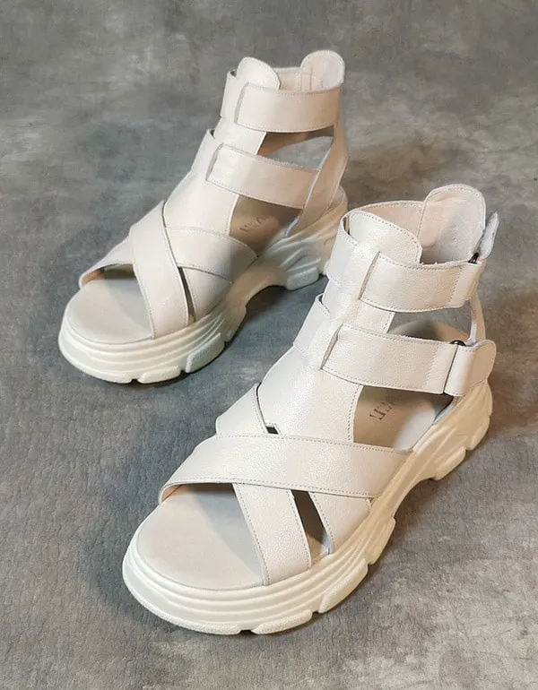 Handmade Retro Leather Platform Sandals