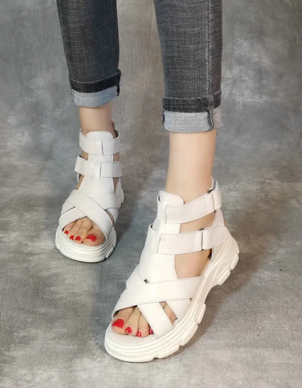 Handmade Retro Leather Platform Sandals