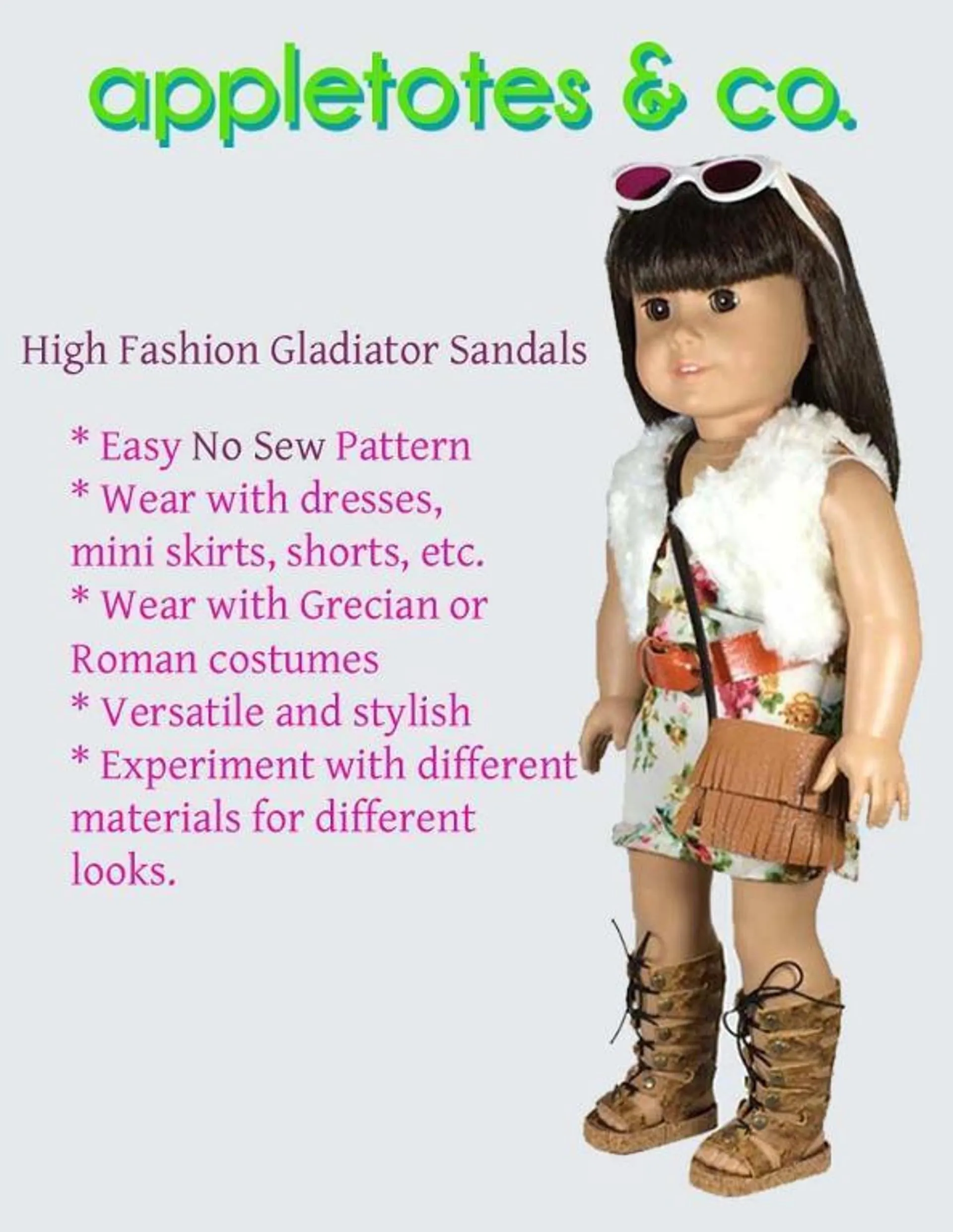 High Fashion Gladiator Sandals Sewing Pattern for 18" Dolls