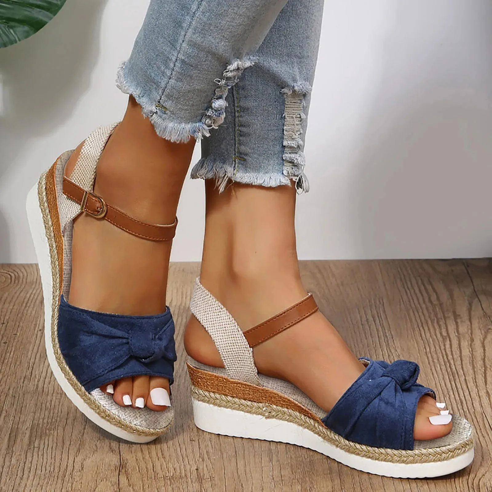 Hnzxzm Espadrilles Wedge Sandals for Women Summer Peep Toe Non Slip Gladiator Shoes Woman Fashion Bowtie Platform Sandalias Mujer 2024