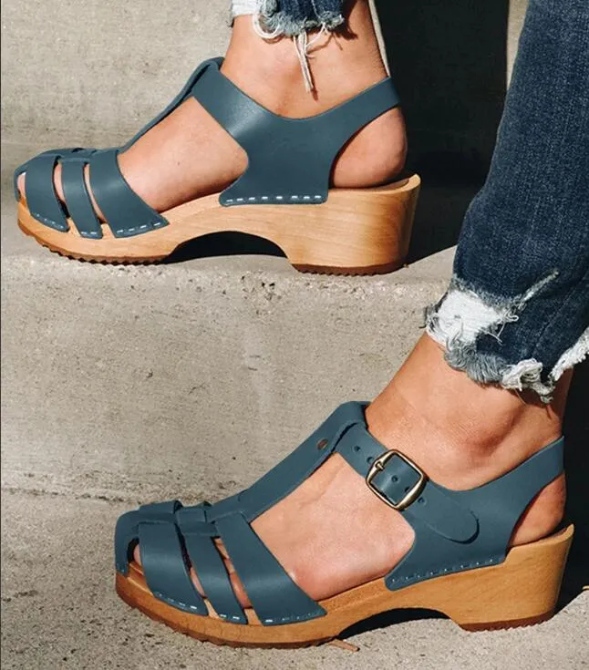 Joskaa New Summer Women T Strap Sandals Mid Heels Platform Gladiator Ladies Shoes Black Closed Toe Beach Sandals Sandalias Mujer220920