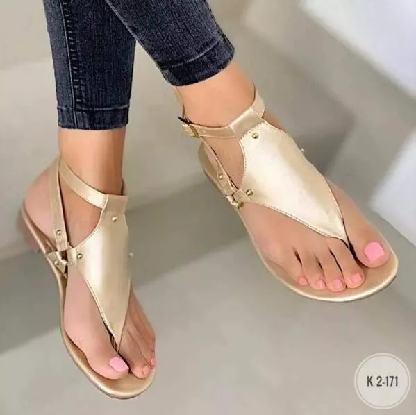 Joskaa Women Sandals  Flat Gladiator Leather Sandals Summer Shoes Woman Rome Style Single Buckle Casual Beach Sandles Plus Size 35-43