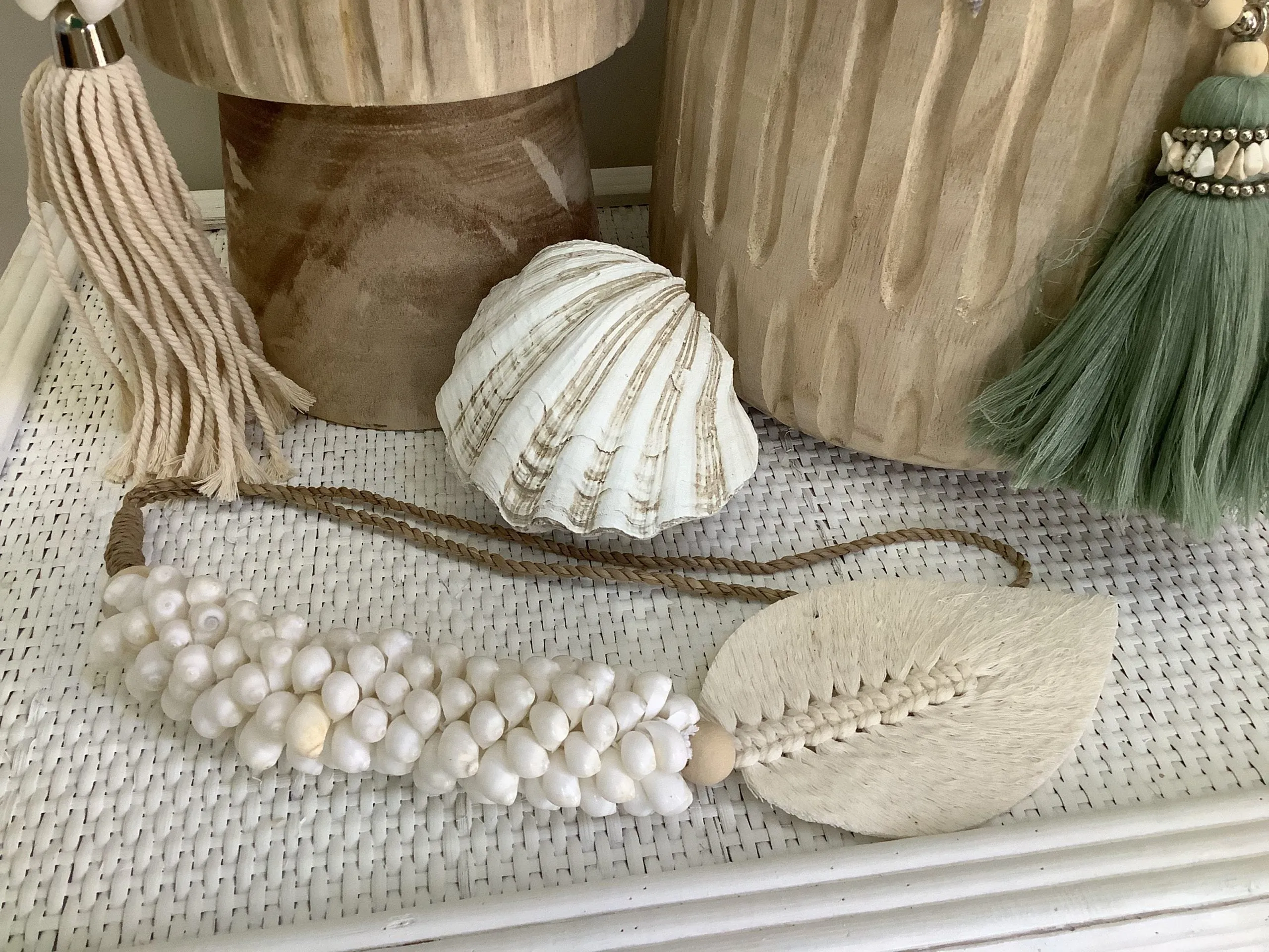 Large White Shell Macrame Leaf