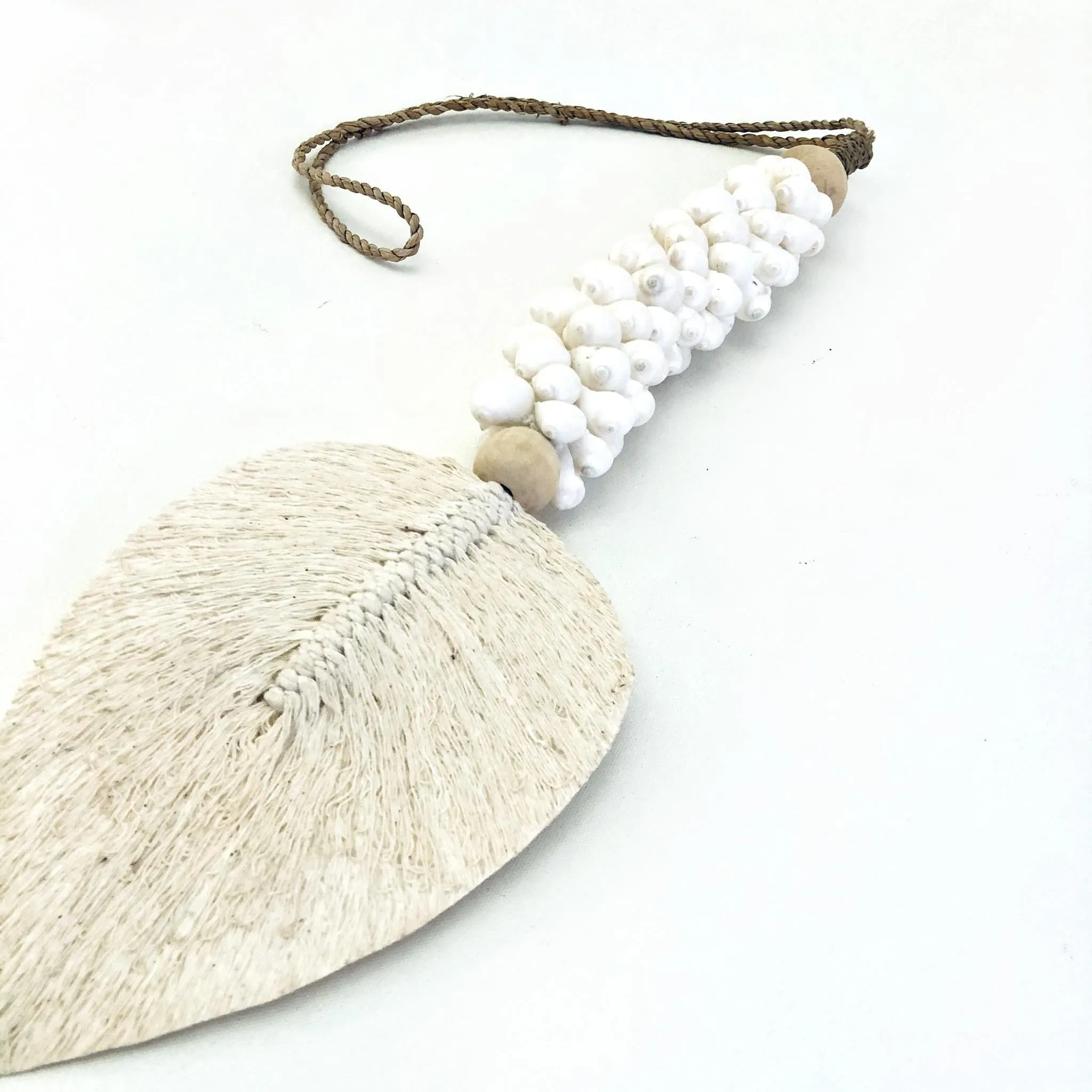 Large White Shell Macrame Leaf