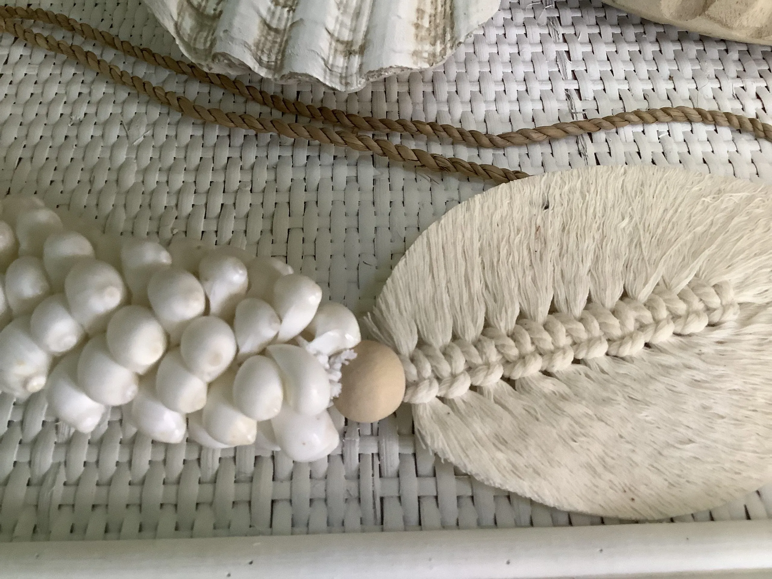 Large White Shell Macrame Leaf