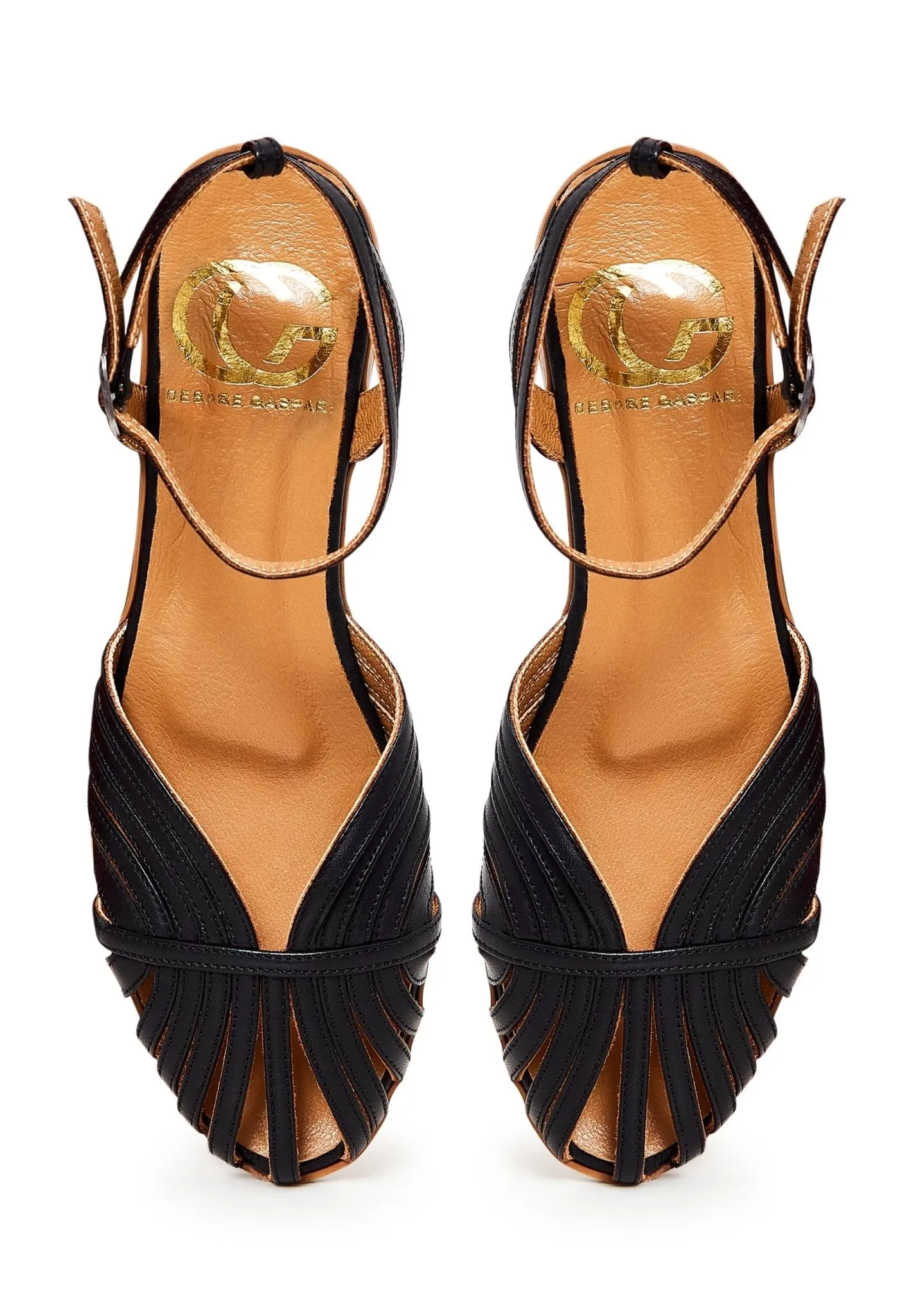 Leather Flat Sole Sandals - Black