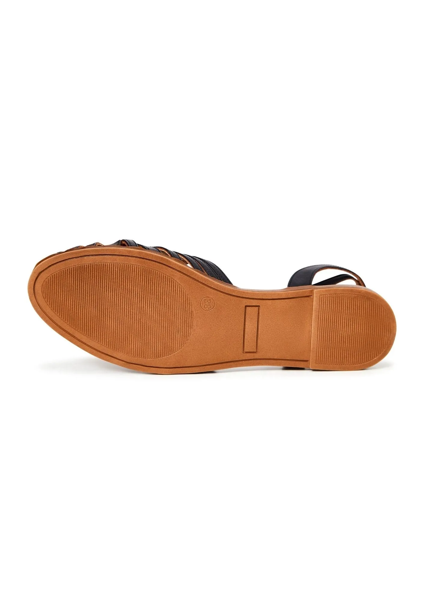 Leather Flat Sole Sandals - Black