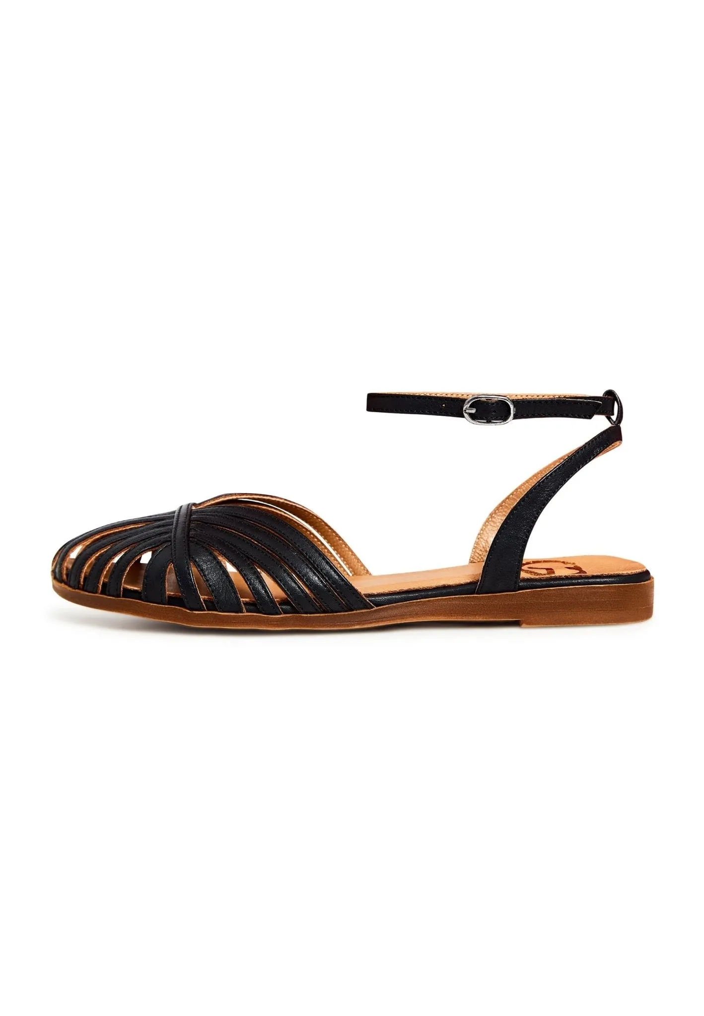 Leather Flat Sole Sandals - Black