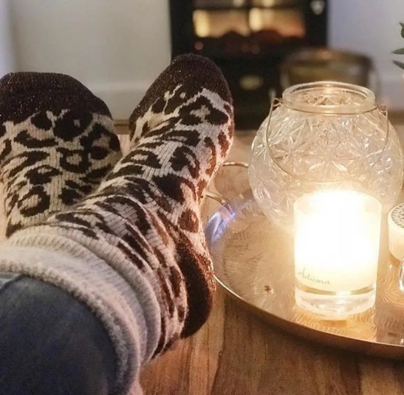 Leopard print wool-mix slipper socks in classic leopard