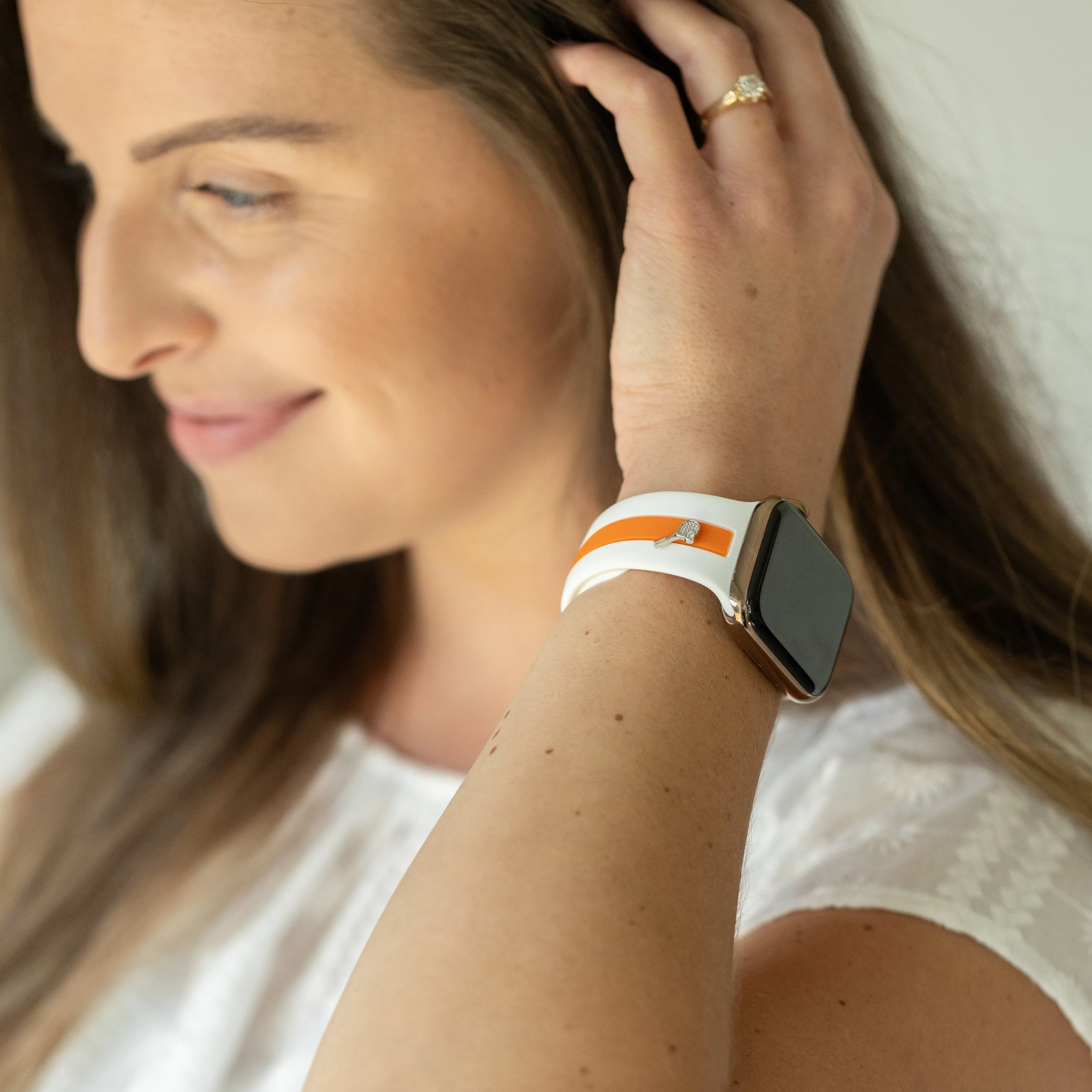 Let's Cause a Racket 🏓 White and Orange Smart Watch Band