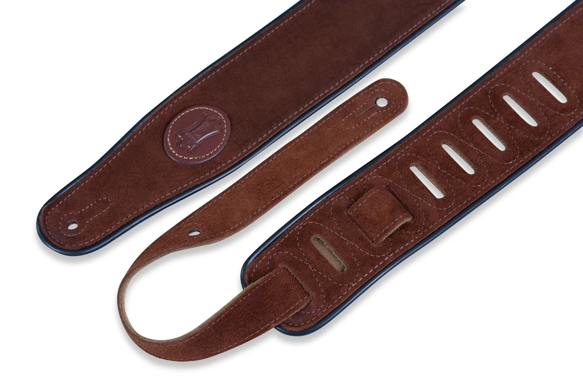 Levys 2 1/2'' Signature Series Suede Guitar Strap W Decorative Piping Brn