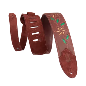 Levy's 2.5" Flowering Vine Leather Guitar Strap, Flowering Vine Burgundy