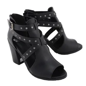 Milwaukee Leather MBL9454 Women's Heel Black Studded Strap Sandal with Platform Heel