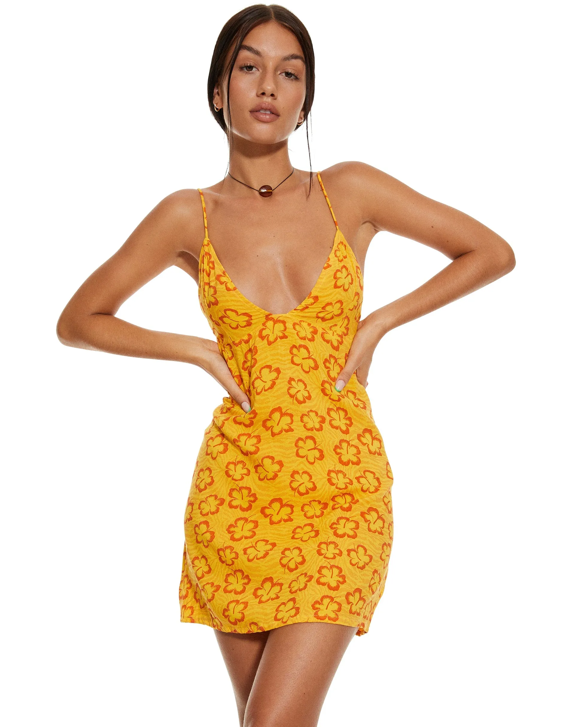 MOTEL X BARBARA Senor Mini Dress in Hibiscus Zebra Orange