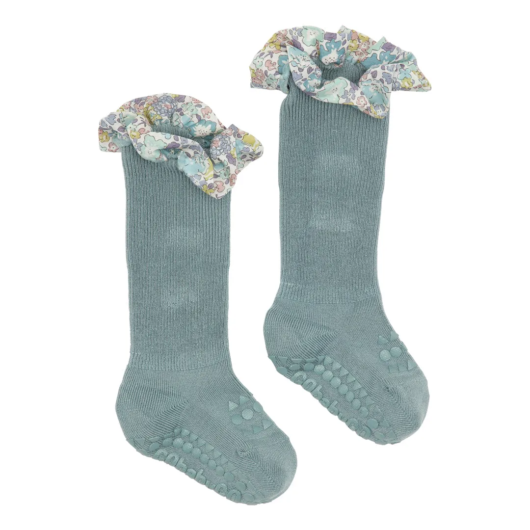 Non-Slip Grip Socks - Bamboo / Liberty - Dusty Blue