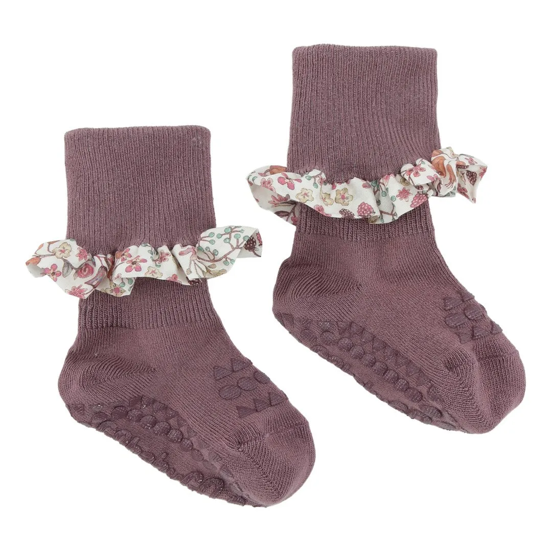 Non-Slip Grip Socks - Bamboo / Liberty - Misty Plum