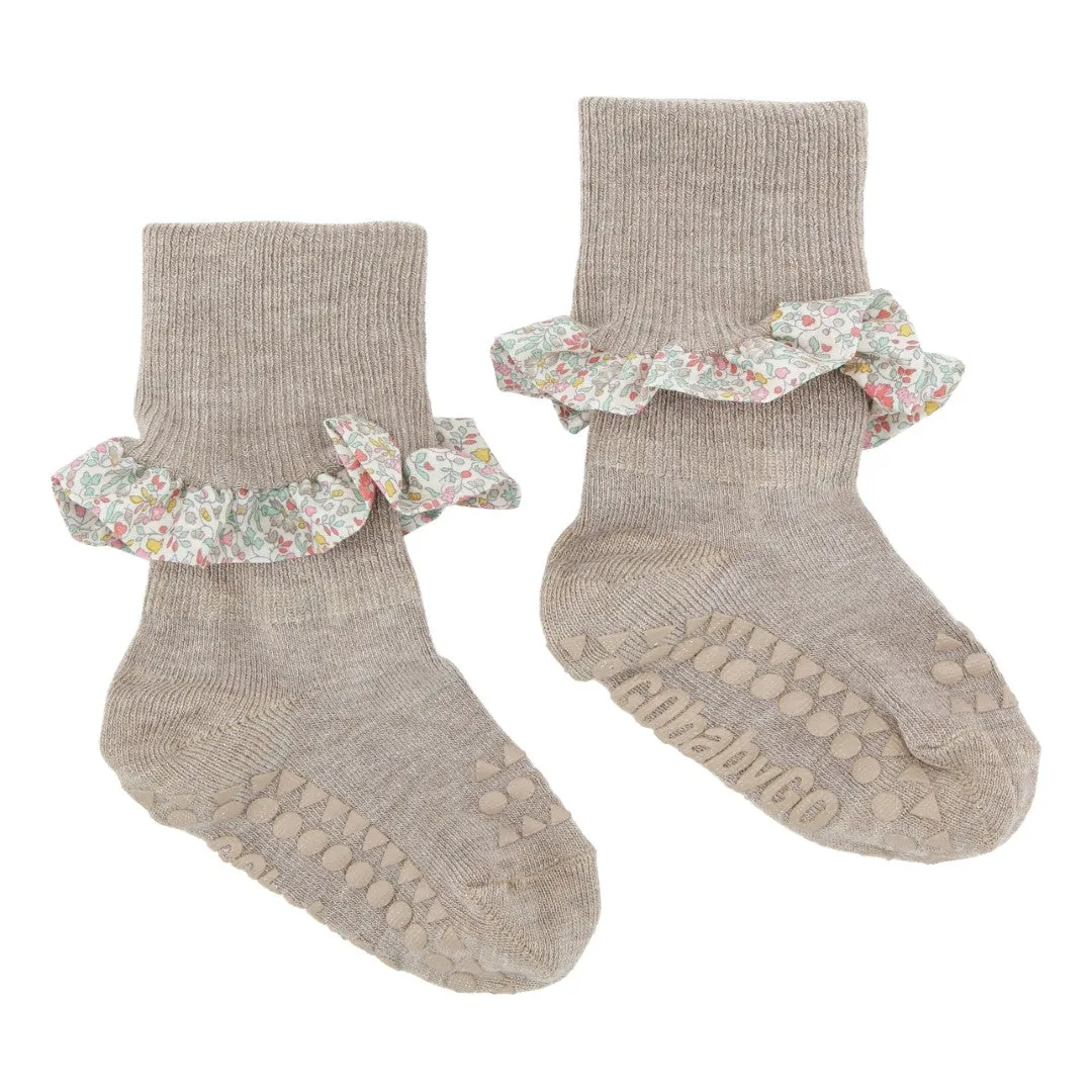 Non-Slip Grip Socks - Bamboo / Liberty - Sand