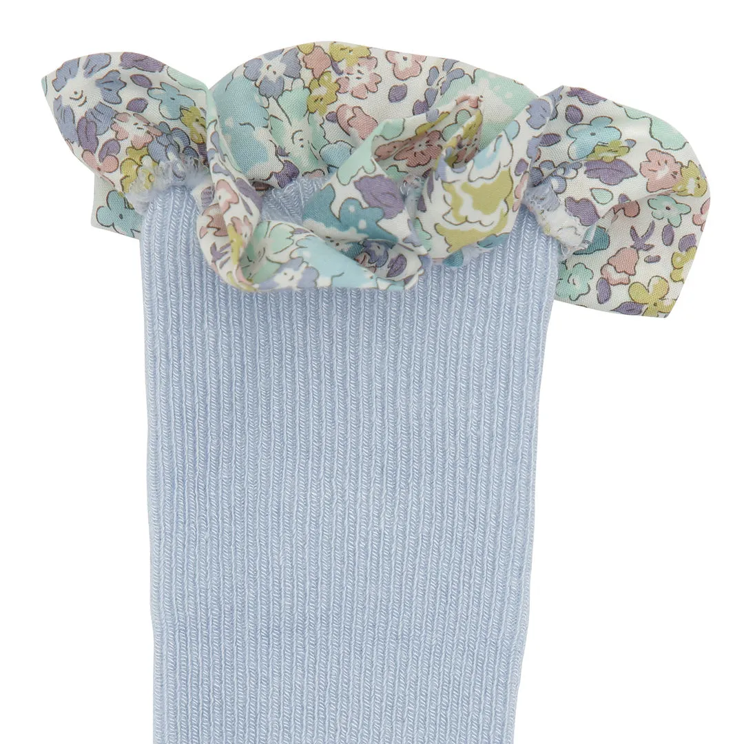 Non-Slip Grip Socks - Bamboo / Liberty - Sky Blue