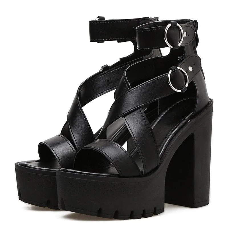 Open Toe Rome Style Buckle Gladiator High Heels