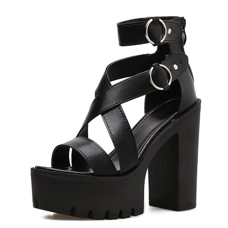 Open Toe Rome Style Buckle Gladiator High Heels