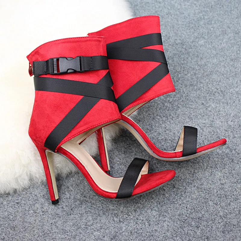 Open Toe Sandals with Strappy Belt Buckle