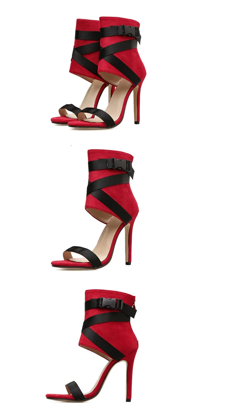 Open Toe Sandals with Strappy Belt Buckle