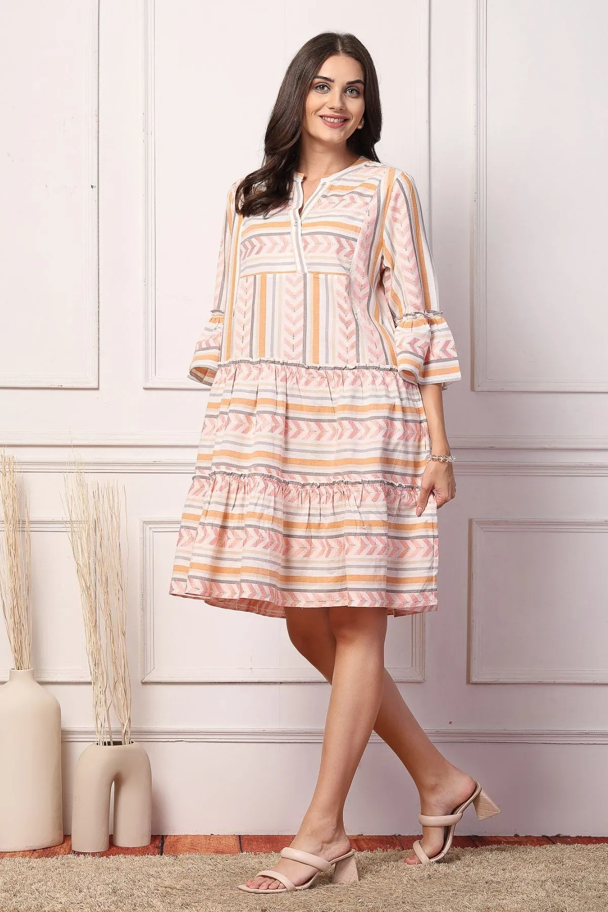 Peachy Glow Luxe Stripe Maternity Feeding Dress