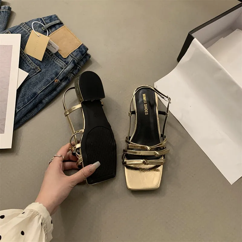 Purpdrank - 2023 Summer Brand Luxury Women Sandal Fashion Open Toe Gladiator Shoes Ladies Elegant Low Heel Sandals