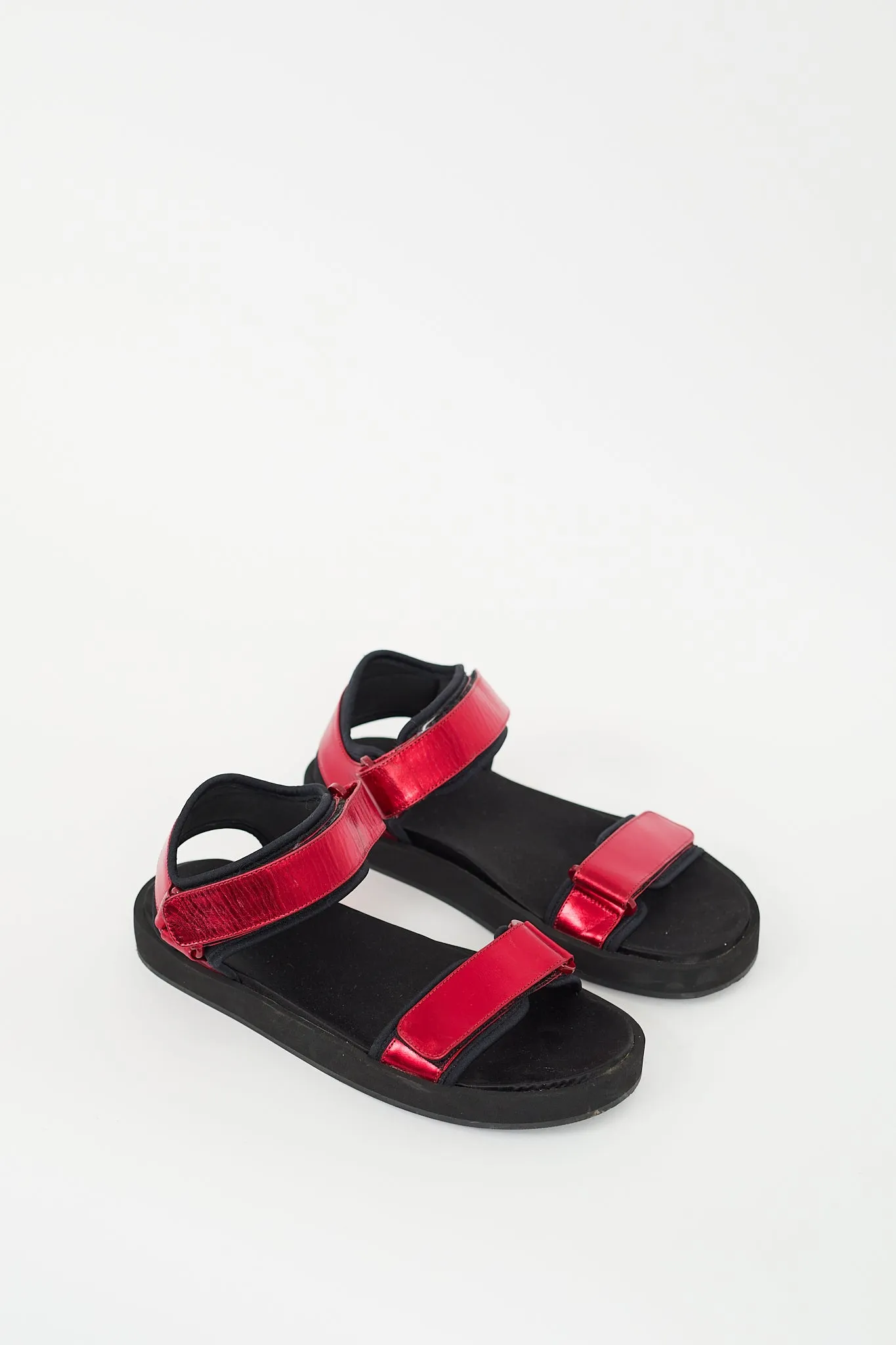 Red Metallic Hook & Loop Sandal