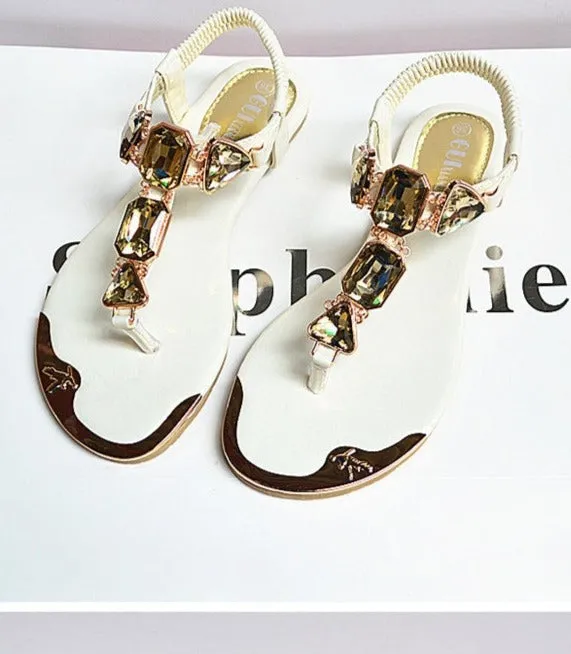 Rhinestone Metal Decor Back Strap Sandals