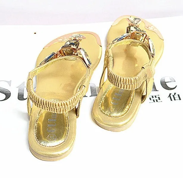 Rhinestone Metal Decor Back Strap Sandals