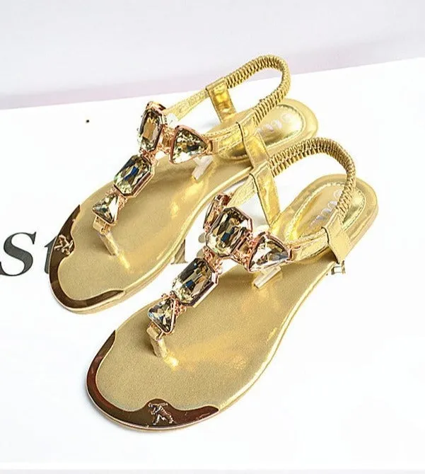 Rhinestone Metal Decor Back Strap Sandals