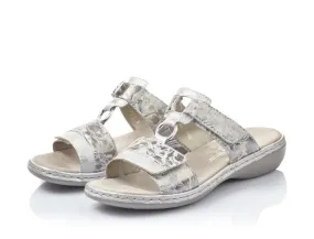 Rieker 659X6-80 Space Silver Combination Leather Mule Sandals