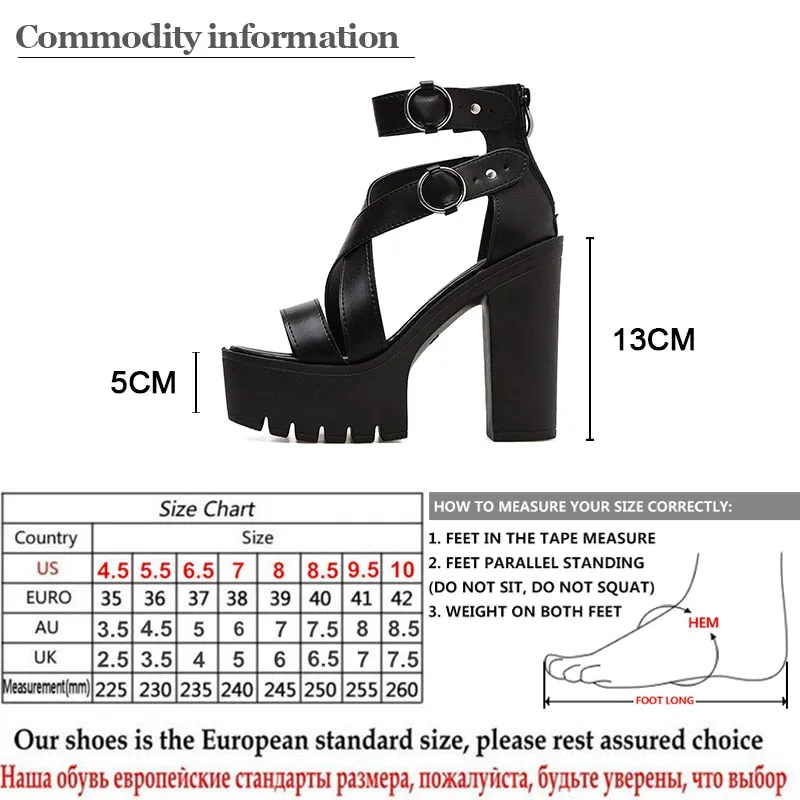 Rome Style Solid Platform Sandals with Square Heel and Ankle Strap