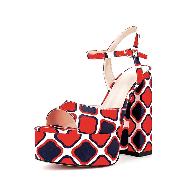 Round Toe Chunky Square Heels Platform Sandals