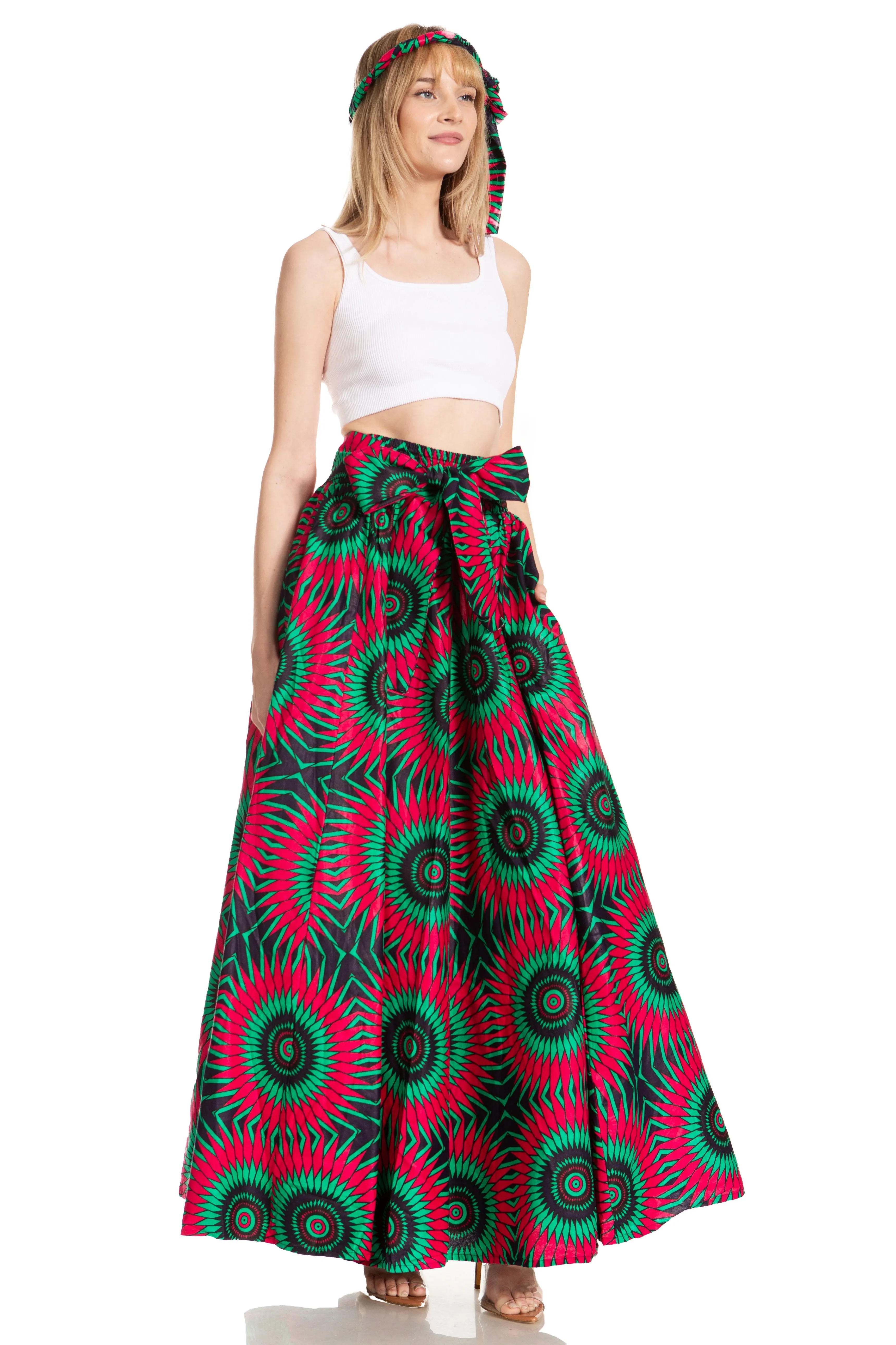 Sakkas Asma's Second Convertible Traditional Wax Print Maxi Skirt with Adjustable Straps