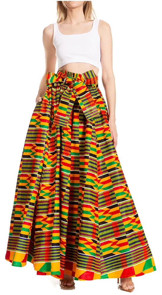 Sakkas Asma's Second Convertible Traditional Wax Print Maxi Skirt with Adjustable Straps