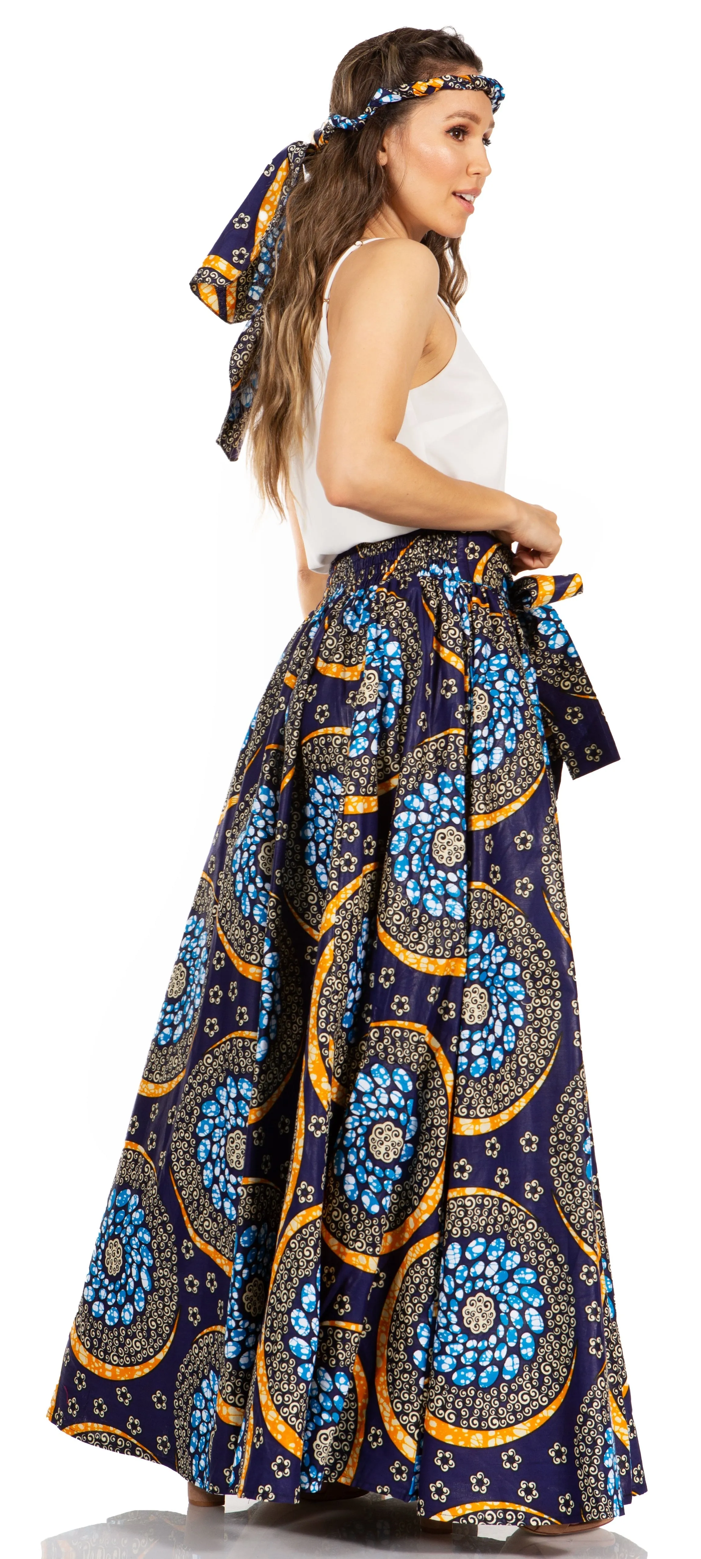 Sakkas Asma's Second Convertible Traditional Wax Print Maxi Skirt with Adjustable Straps