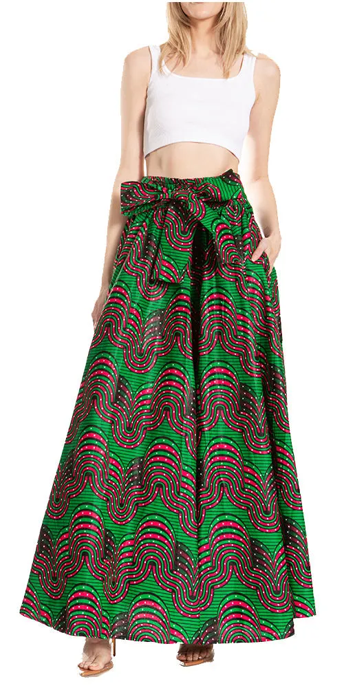 Sakkas Asma's Second Convertible Traditional Wax Print Maxi Skirt with Adjustable Straps