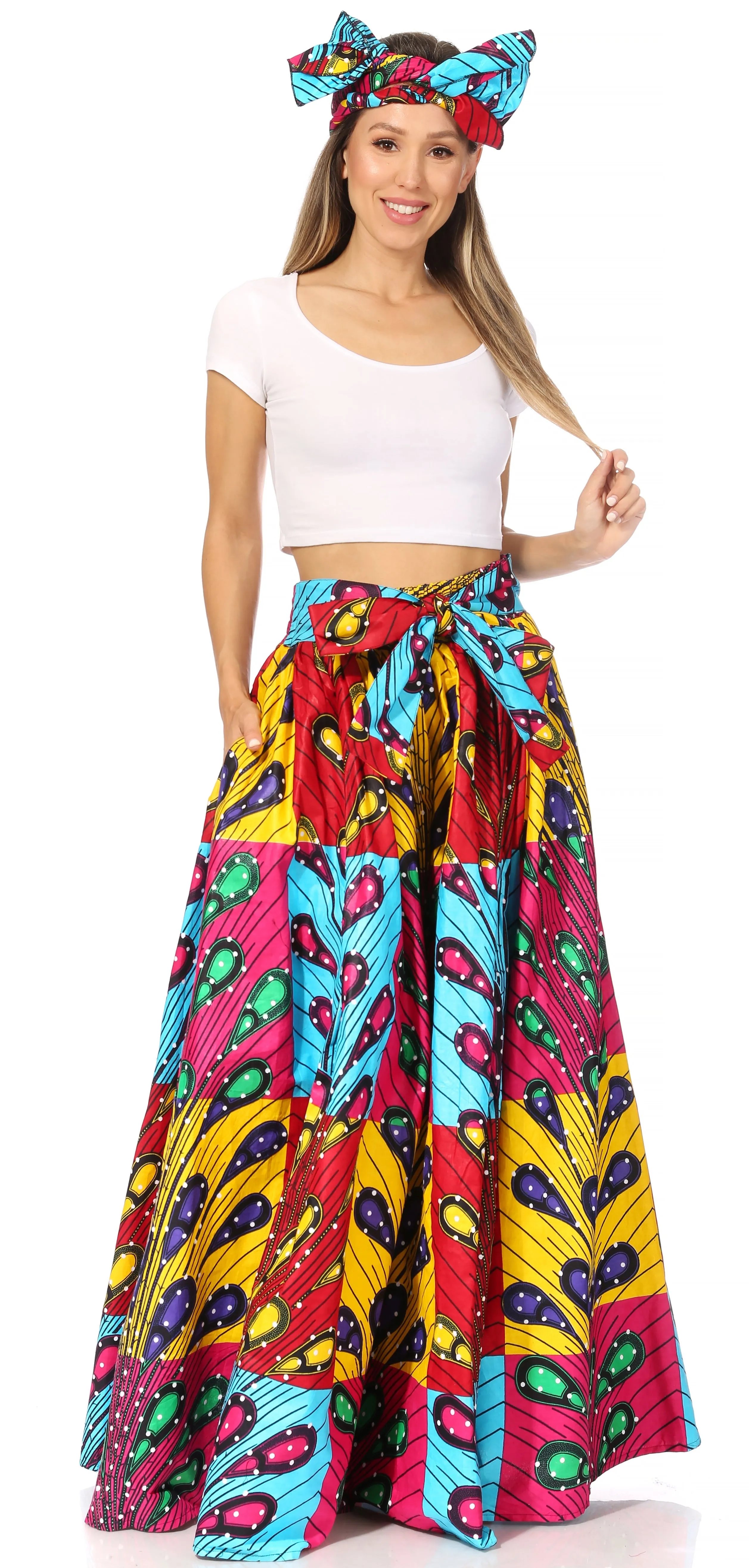 Sakkas Asma's Second Convertible Traditional Wax Print Maxi Skirt with Adjustable Straps