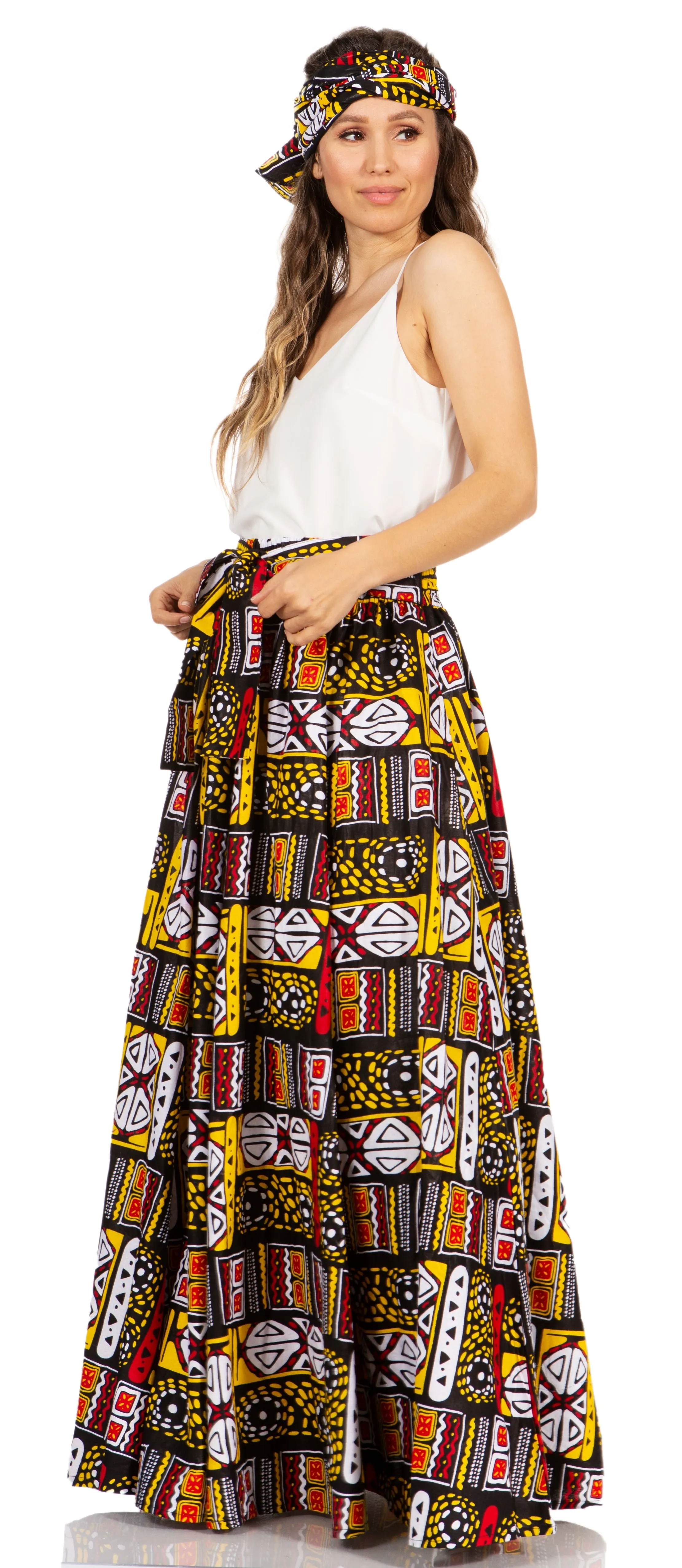 Sakkas Asma's Second Convertible Traditional Wax Print Maxi Skirt with Adjustable Straps