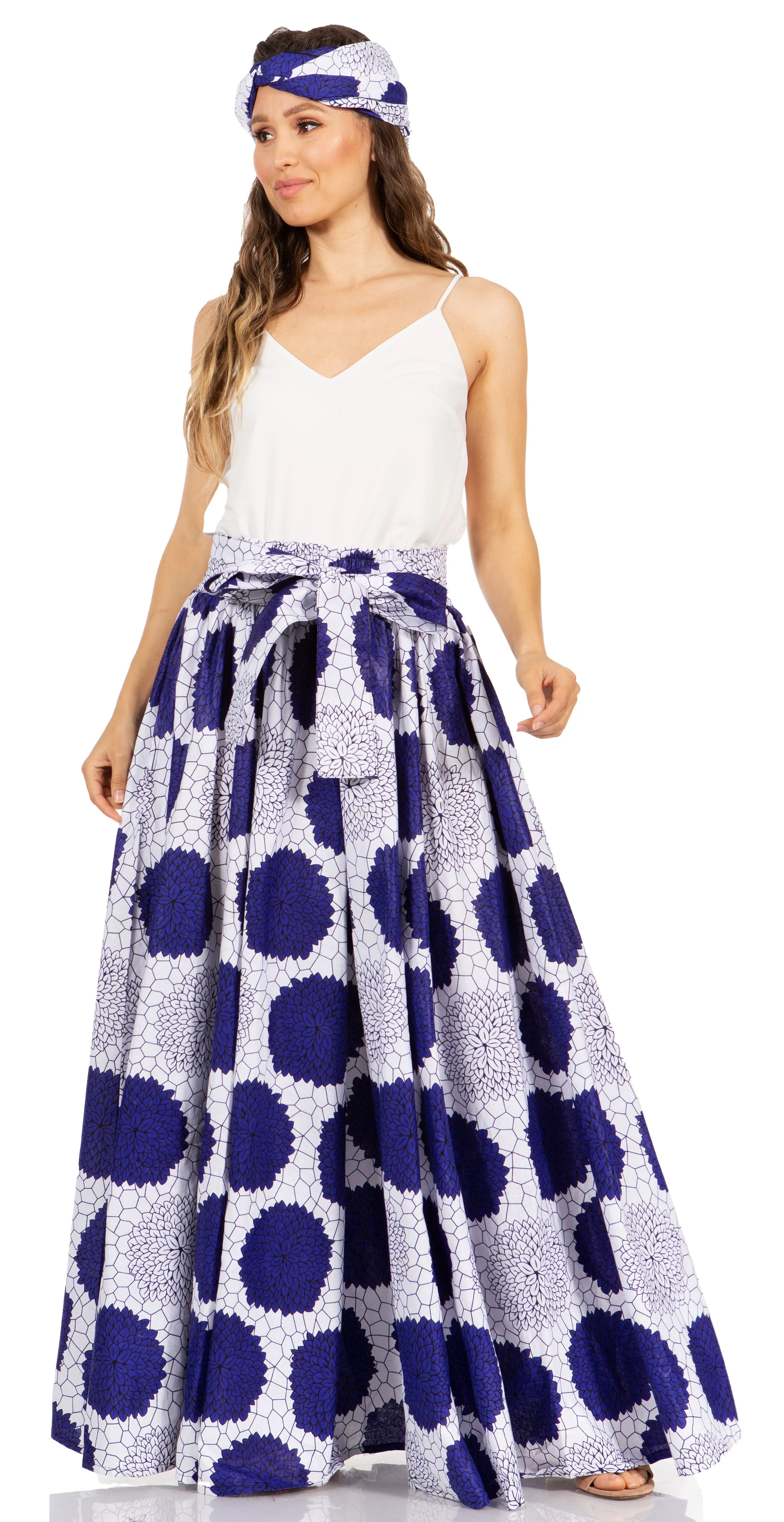 Sakkas Asma's Second Convertible Traditional Wax Print Maxi Skirt with Adjustable Straps