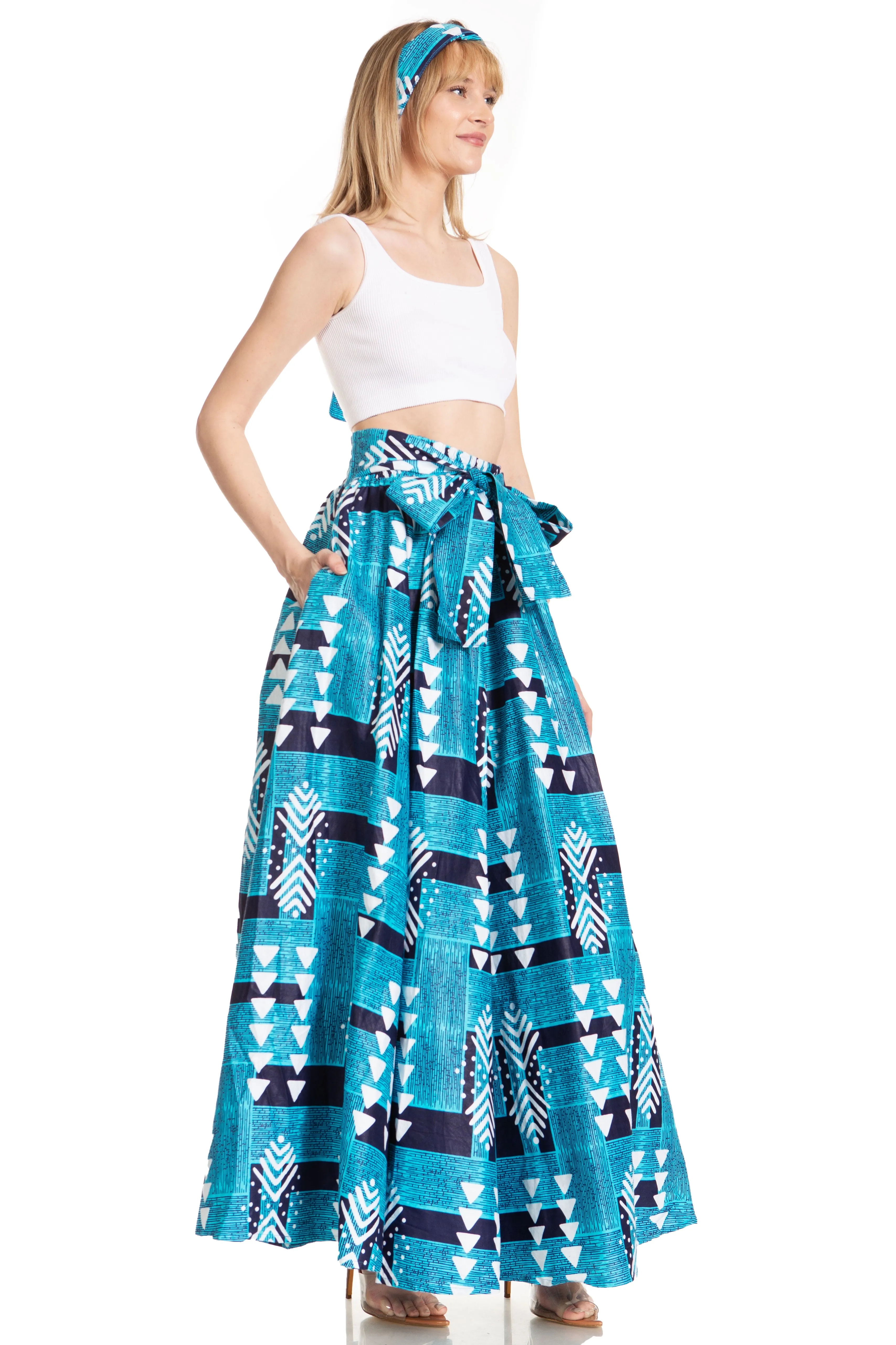 Sakkas Asma's Second Convertible Traditional Wax Print Maxi Skirt with Adjustable Straps