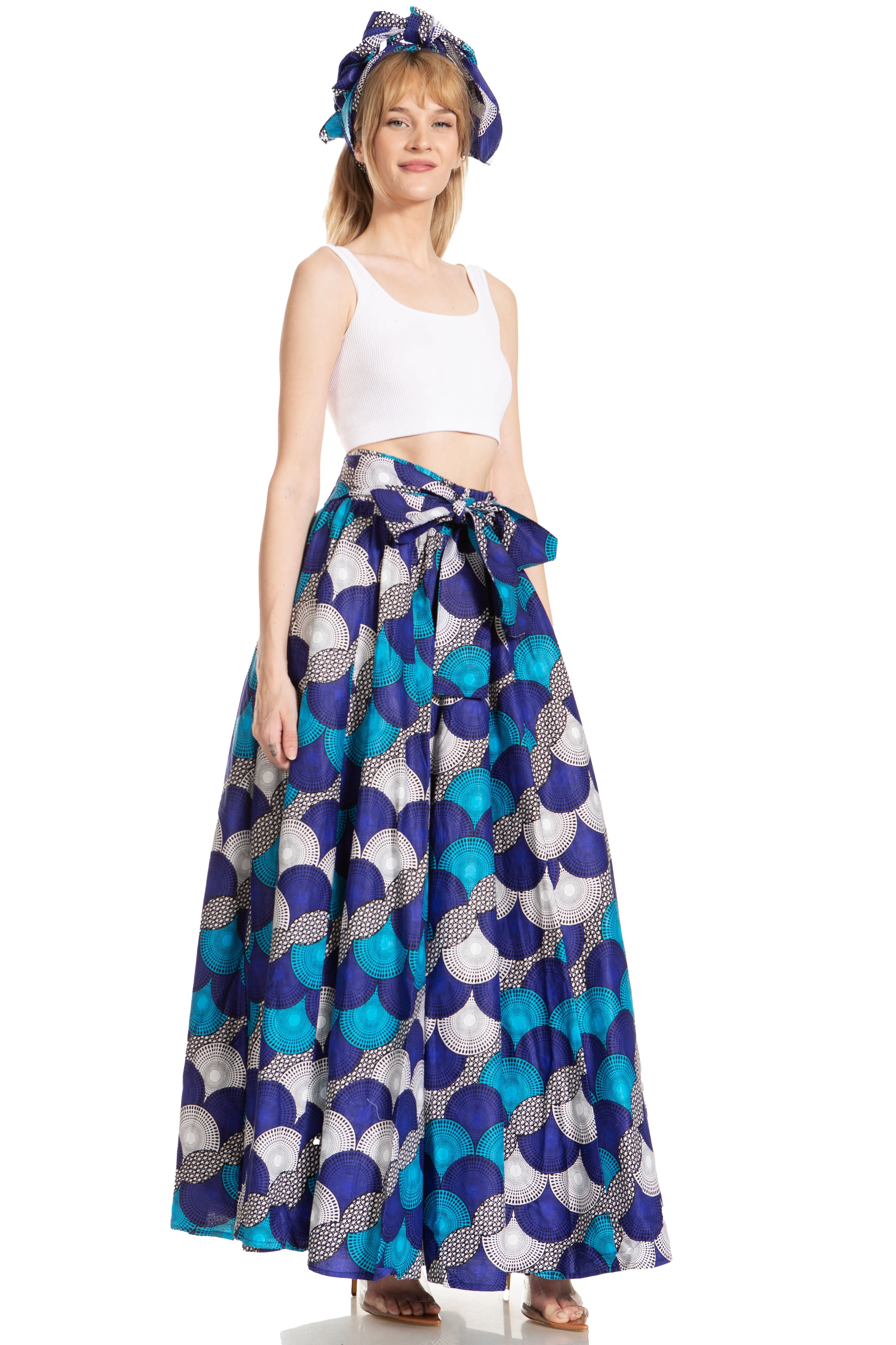 Sakkas Asma's Second Convertible Traditional Wax Print Maxi Skirt with Adjustable Straps