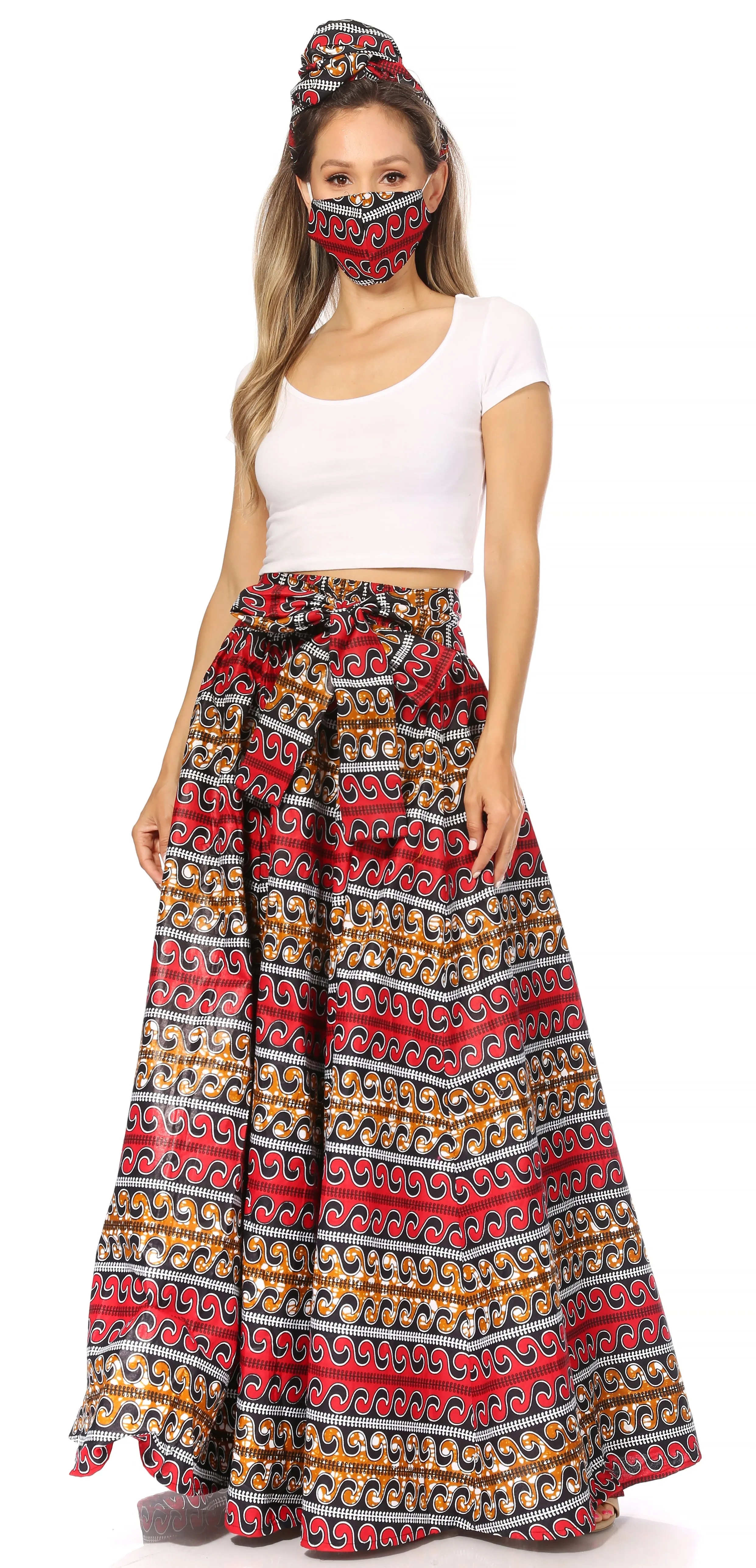 Sakkas Asma's Second Convertible Traditional Wax Print Maxi Skirt with Adjustable Straps