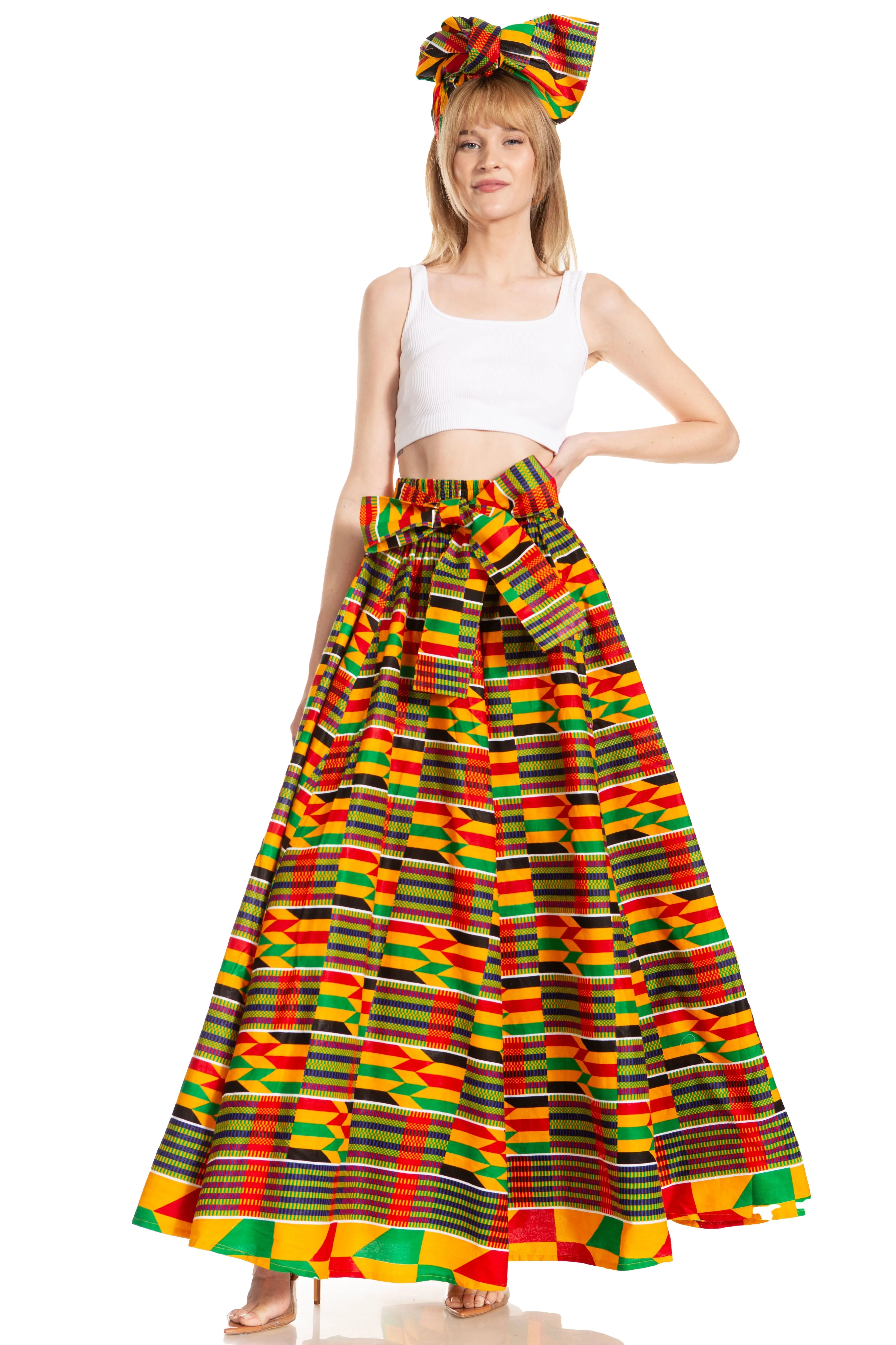 Sakkas Asma's Second Convertible Traditional Wax Print Maxi Skirt with Adjustable Straps