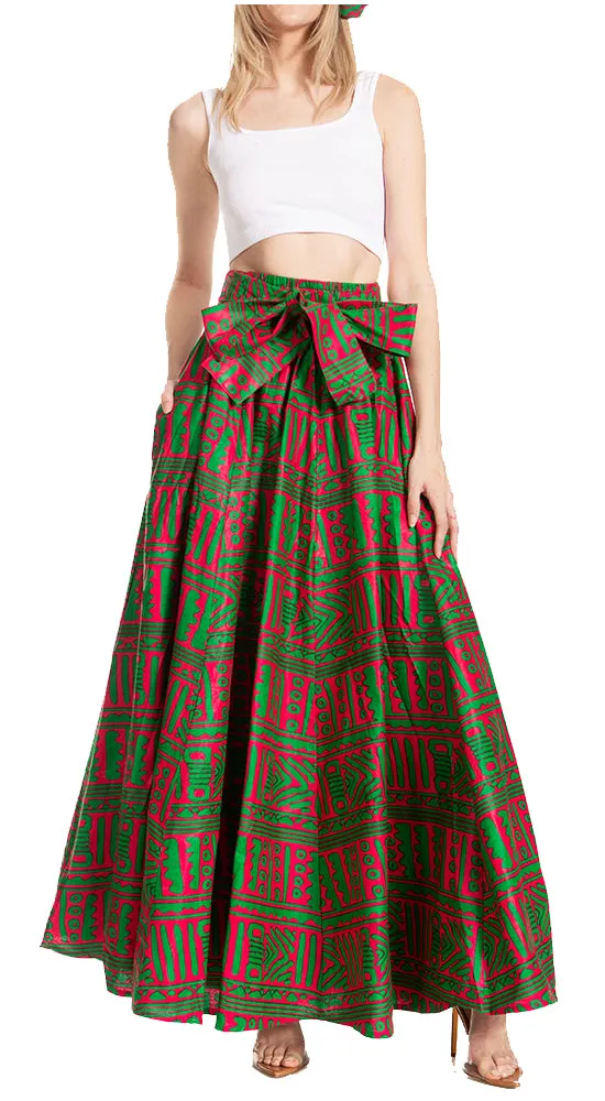 Sakkas Asma's Second Convertible Traditional Wax Print Maxi Skirt with Adjustable Straps