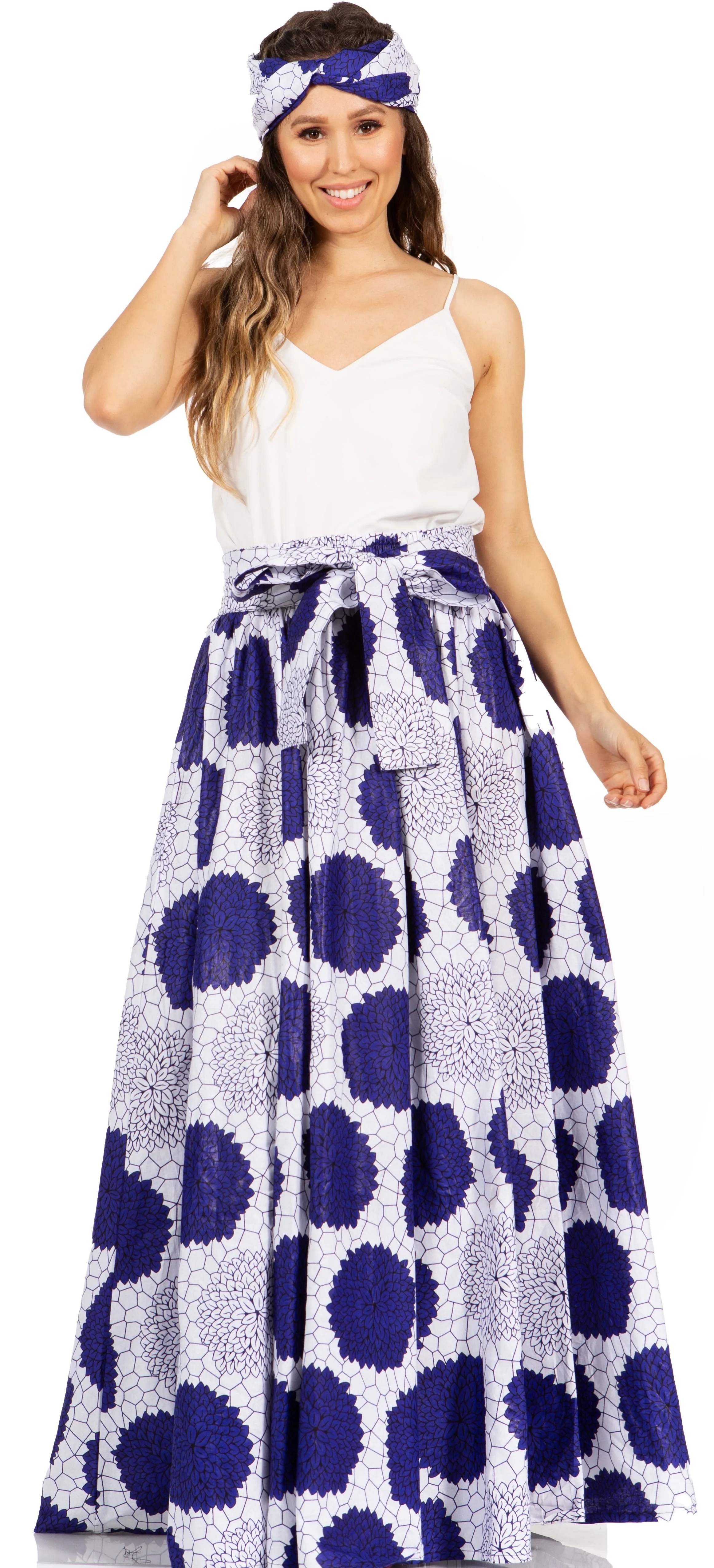 Sakkas Asma's Second Convertible Traditional Wax Print Maxi Skirt with Adjustable Straps