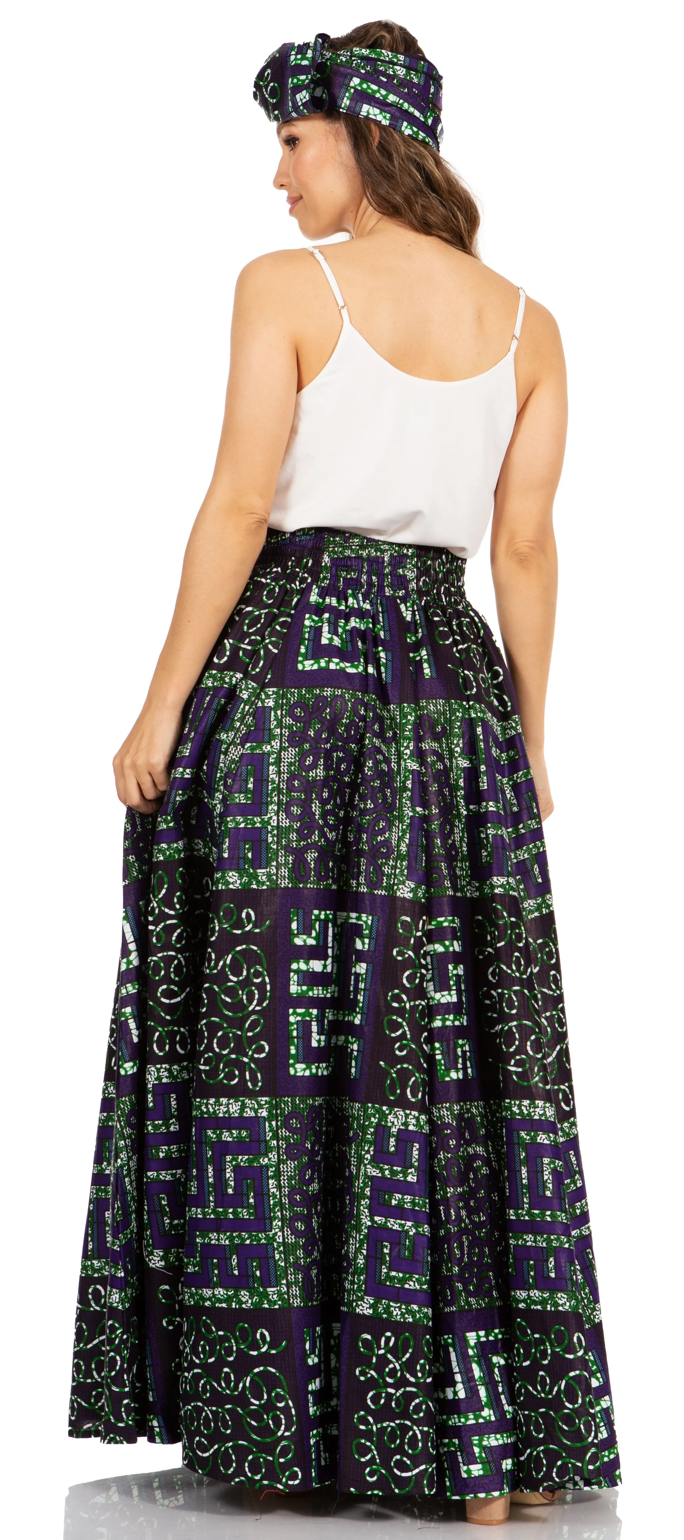 Sakkas Asma's Second Convertible Traditional Wax Print Maxi Skirt with Adjustable Straps